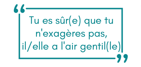 Tu es sûr(e) que tu n'exagères pas, il/elle a l'air gentil(le)